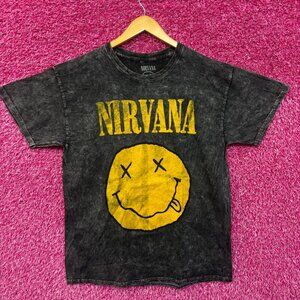 Nirvana Never Mind Smiley Face Mineral Wash grunge Tshirt size Large